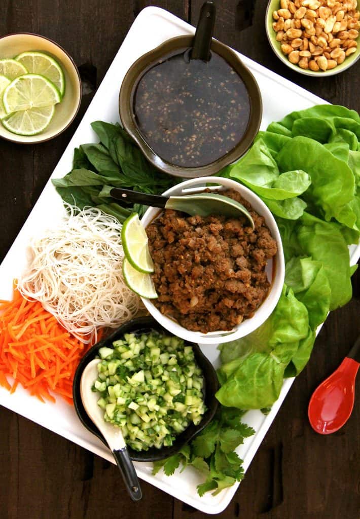 Vietnamese Beef Lettuce Wraps with Rice Noodles and Cucumber Relish
