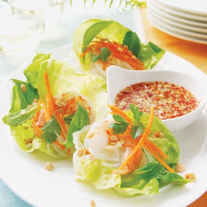Vietnamese Shrimp Lettuce Wraps with Spicy Lime Dipping Sauce