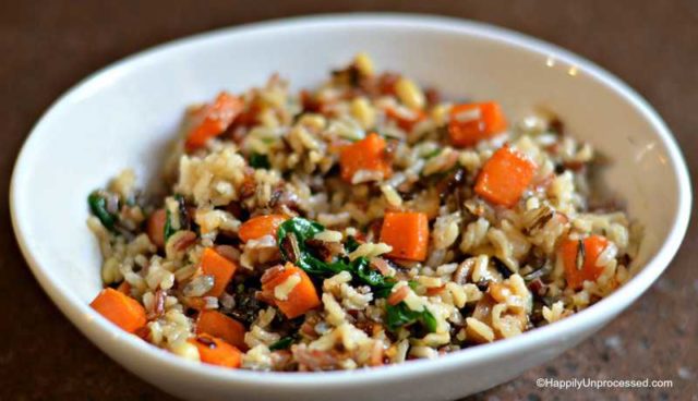 Wild Rice with Caramelized, Sweet Potatoes, Shallots, and Mushrooms