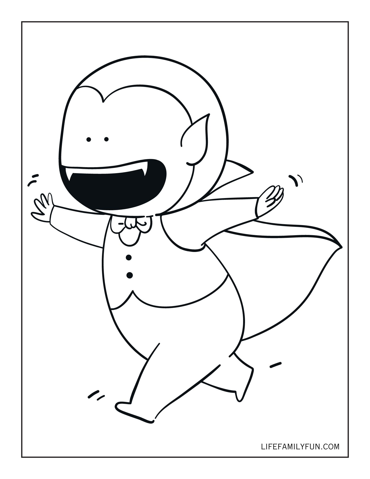 Halloween vampire running coloring page