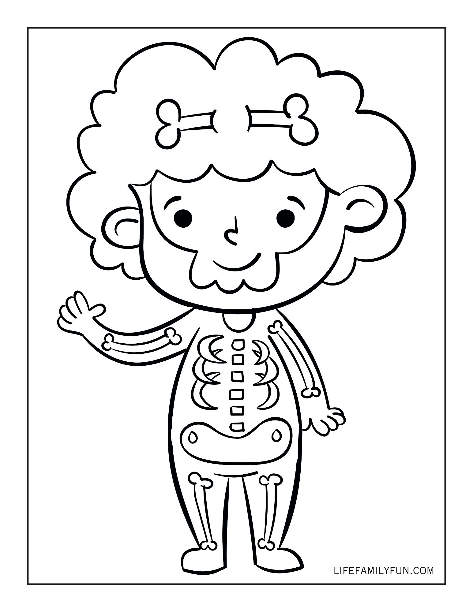 Skeleton Girl Funny toddler halloween coloring page