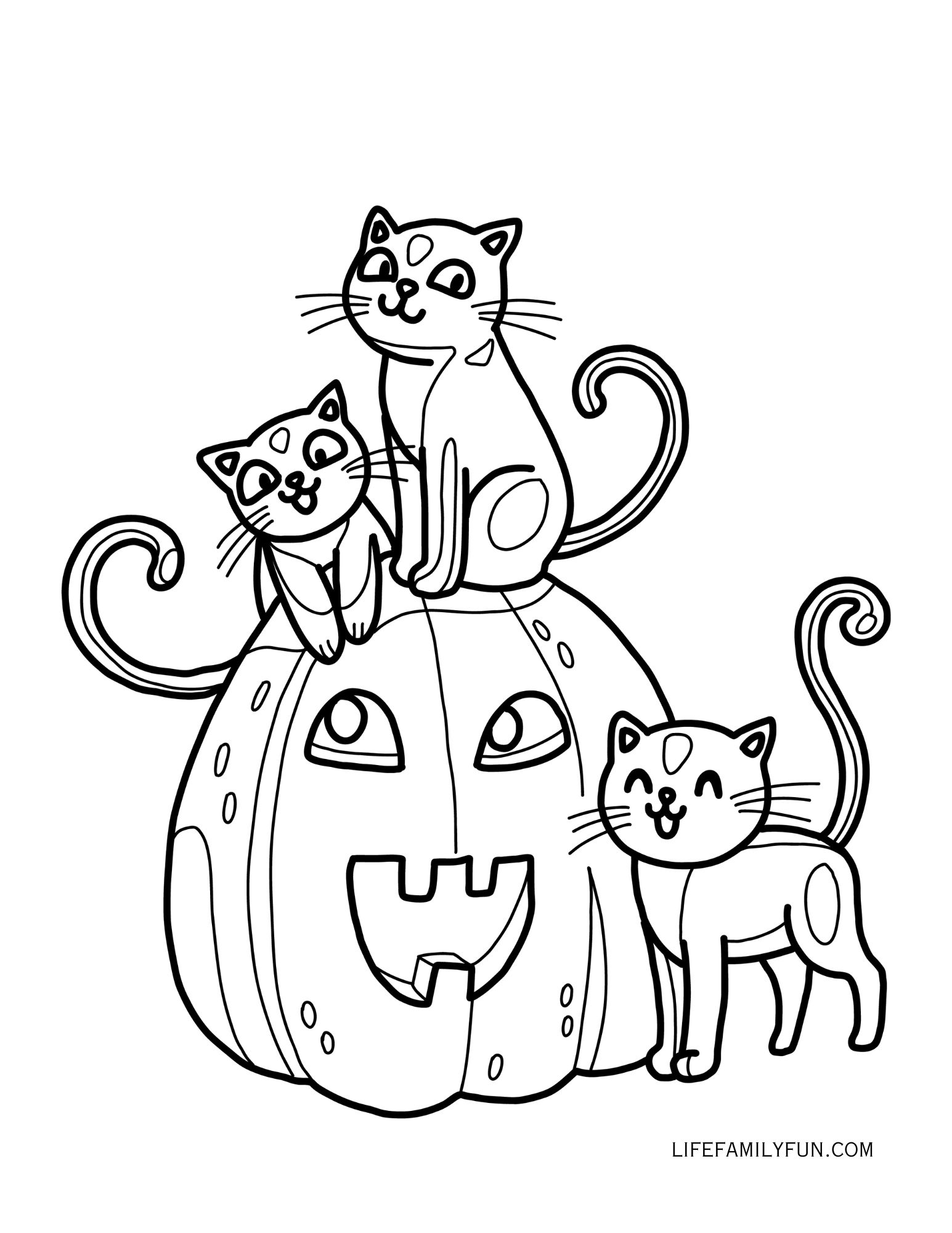 Cats and pumpkin halloween coloring page