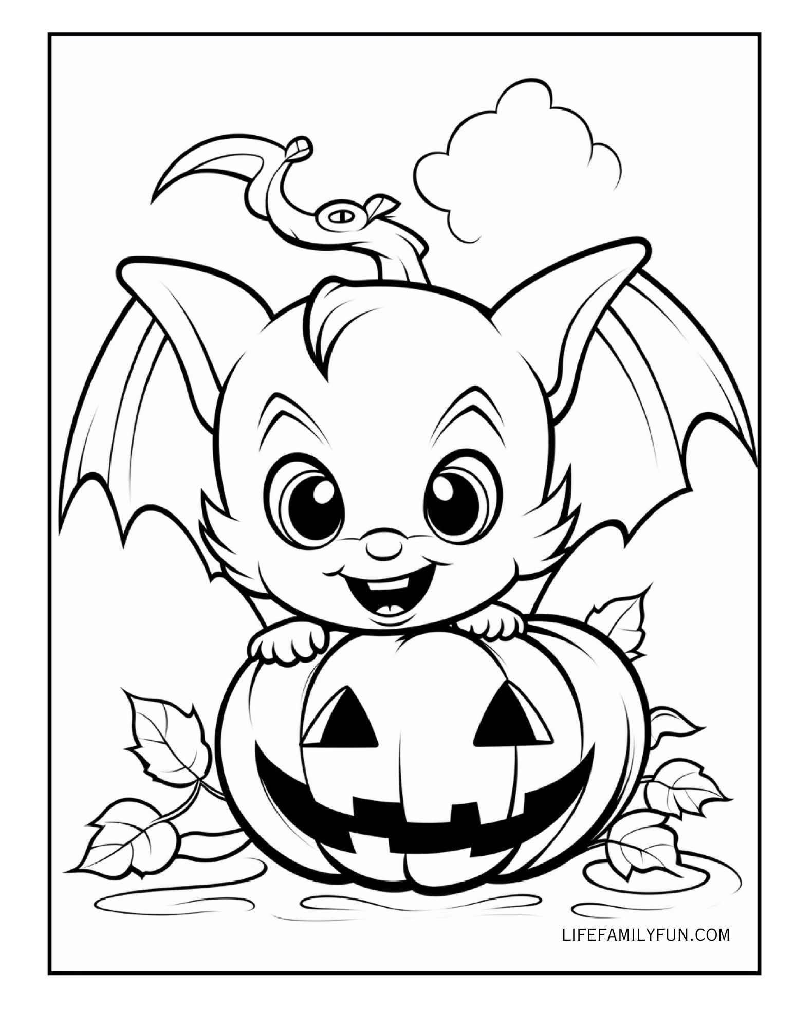 Little Bat Halloween Pumpkin Coloring Page