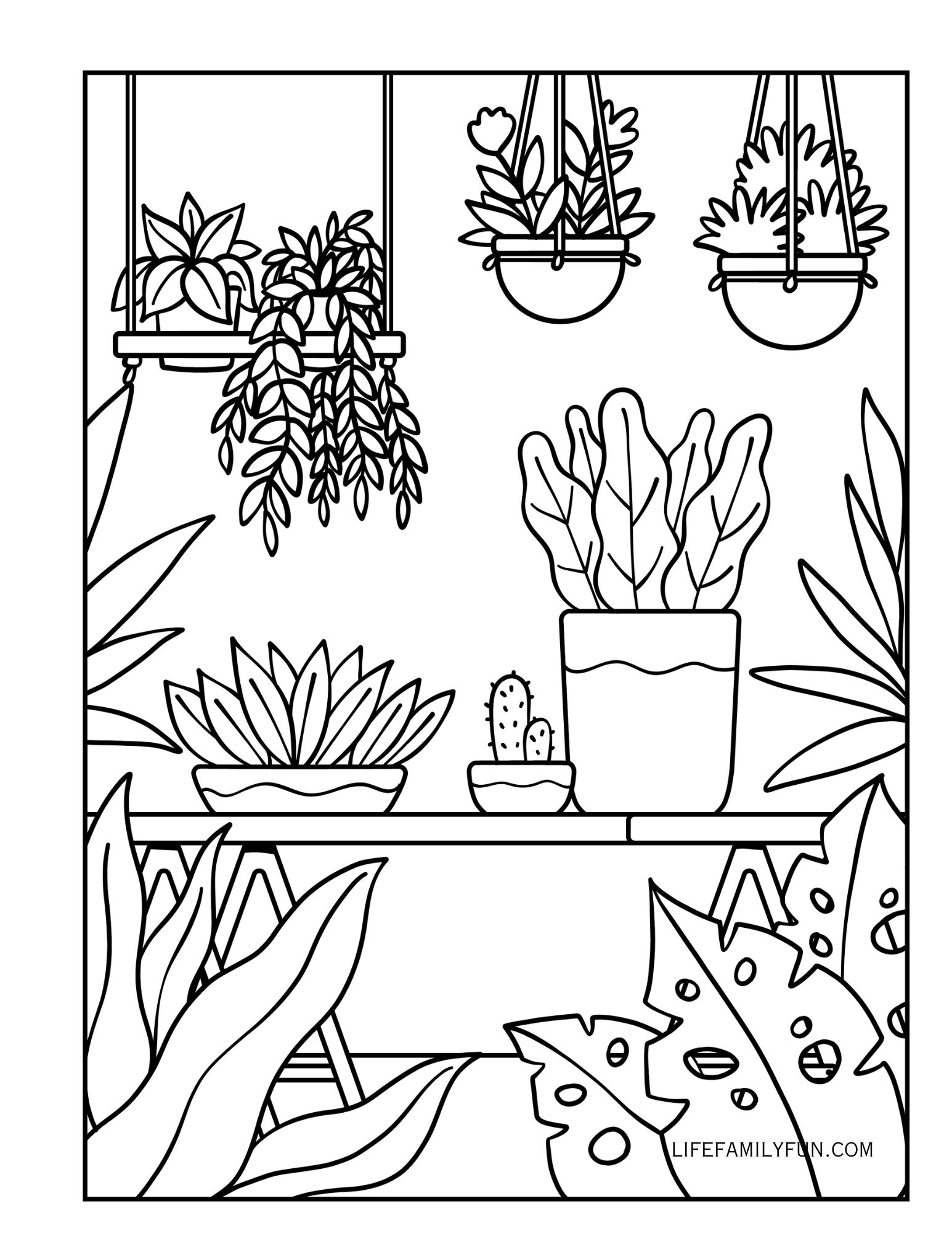 Houseplant on table and hanging Coloring Page