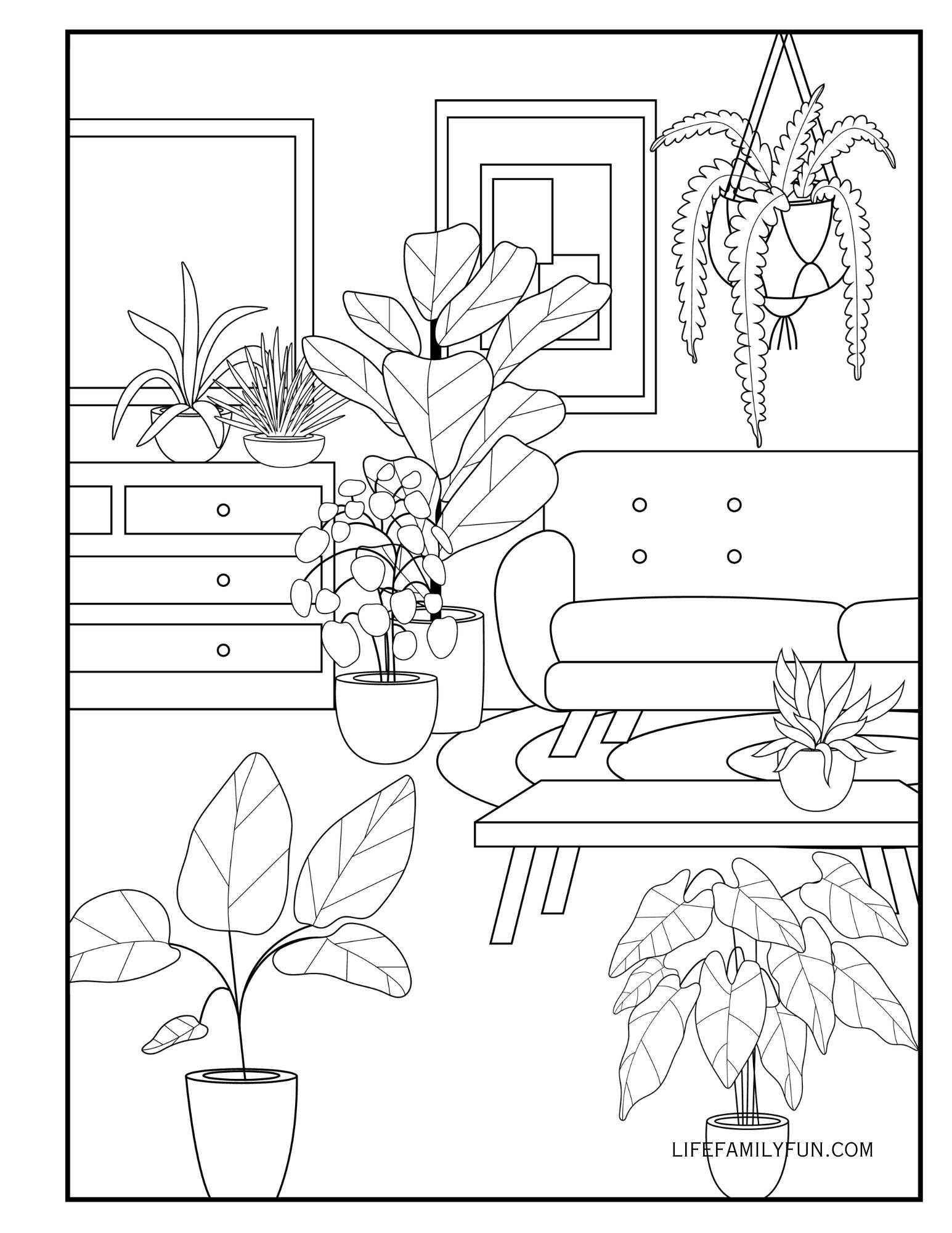 Living Room Coloring Page Plants