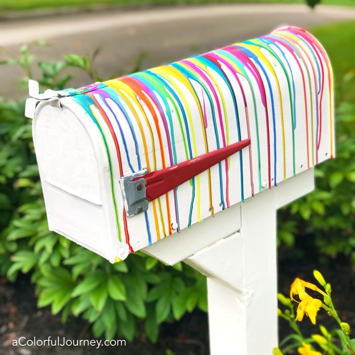 paint pouring mailbox rainbow