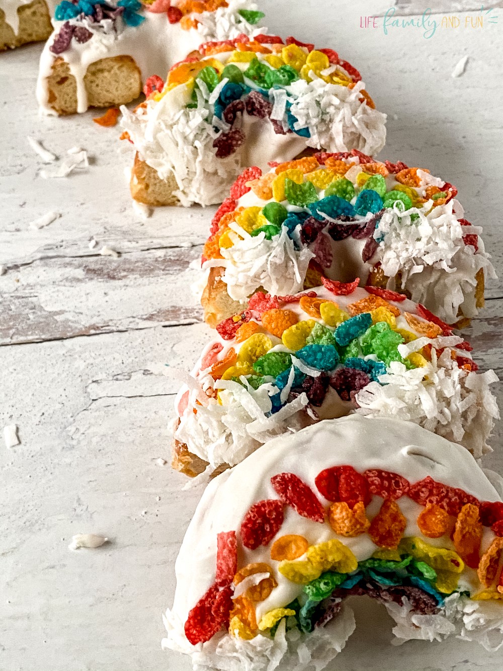 rainbow donuts in halves