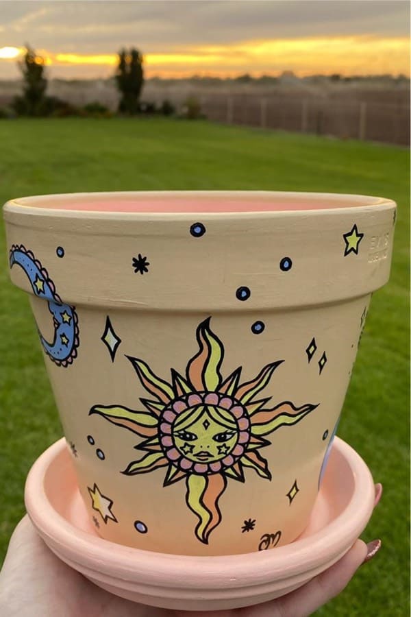 zodiac theme painted clay planter